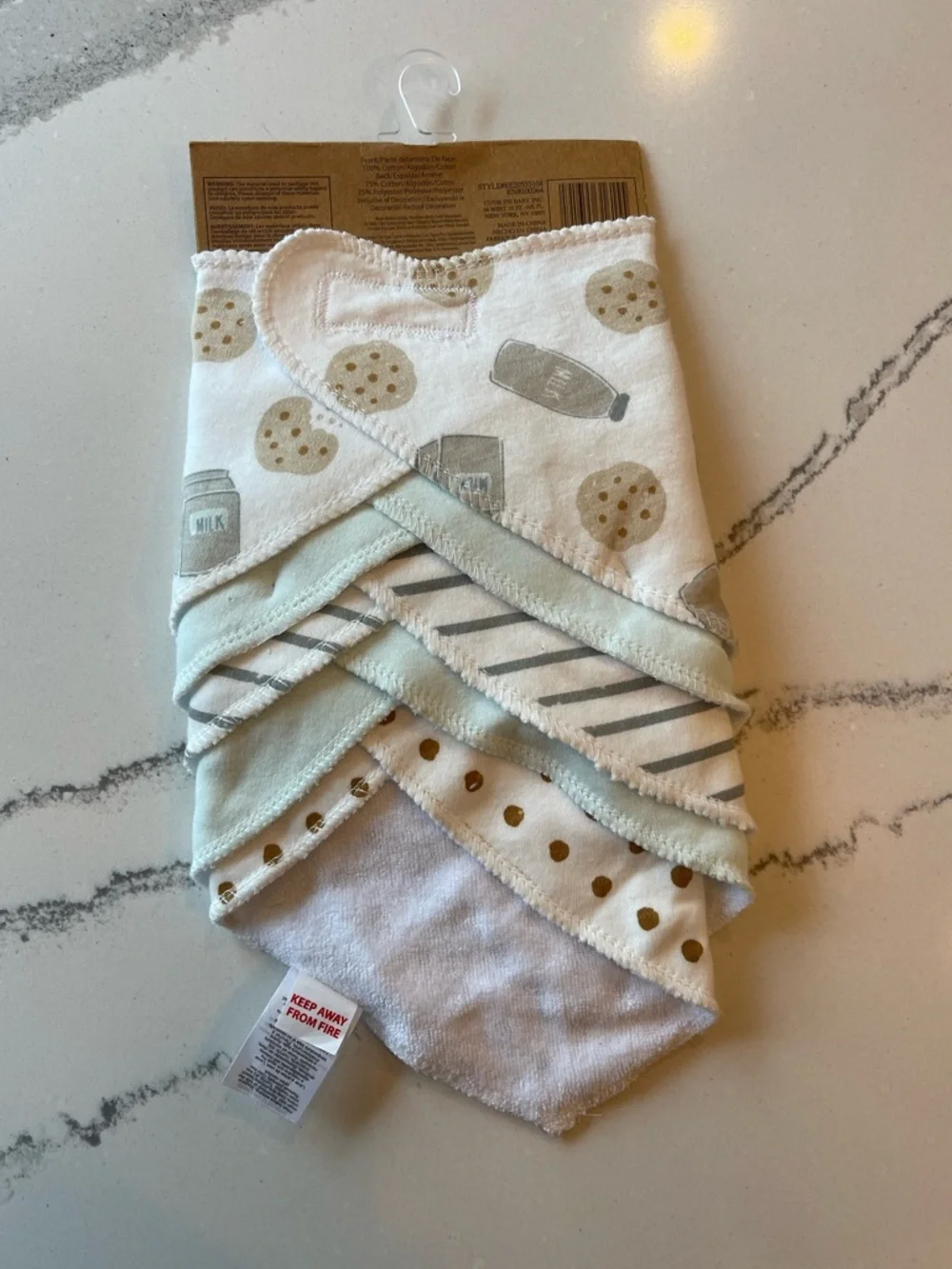 chick pea Baby Bandana Bib Set - White, Light Blue & Tan Accents
